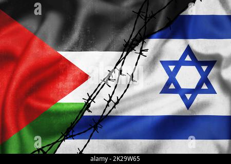 Bandiere di grunge di Palestina e Israele diviso per l'illustrazione filo chiatta Foto Stock