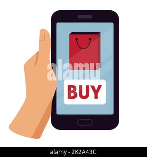 Shopping online su siti web o applicazioni mobili concetti di Vector Marketing e Digital Marketing. Foto Stock
