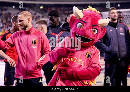 BRUXELLES, BELGIO - SETTEMBRE 22: Mascot del Belgio durante la UEFA Nations League Una partita di Gruppo 4 tra il Belgio e il Galles allo Stade Roi Baudouin il 22 settembre 2022 a Bruxelles, Belgio (Foto di Joris Verwijst/Orange Pictures) Foto Stock