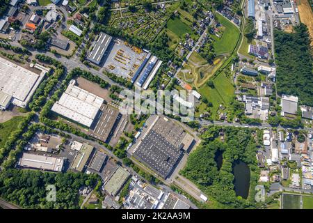 Veduta aerea dell'ex pista da trotto Recklinghausen con adiacente Blitzkuhlenstraße, Hillerheide, Recklinghausen, Ruhr, Renania settentrionale-Vestfali Foto Stock