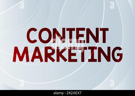 Presentazione concettuale Content Marketing. Il concetto di business implica la creazione e la condivisione di sfondi illustrati della linea di materiali online con varie forme e colori. Foto Stock