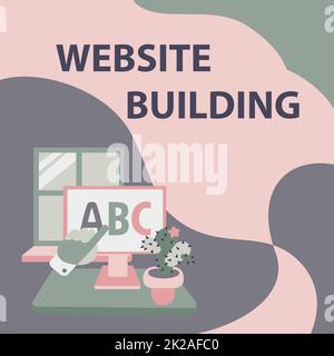 Scrivere a mano segno sito web Building. Foto concettuali Sito web costruzione mano che mostra lettere puntando web browser schermo con Cactus sul lato. Foto Stock