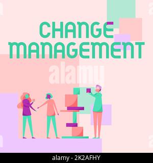 Gestione delle modifiche delle didascalie concettuali. Idea di business Sostituzione della leadership in un'organizzazione nuove politiche tre colleghi in piedi che si aiutano a vicenda con gli elementi di base. Foto Stock