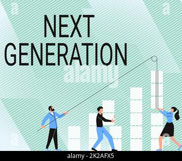 Testo che mostra l'ispirazione Next Generation. Prodotto per vetrina aziendale sviluppato utilizzando la tecnologia più recente Illustrazione dei partner creazione di nuove idee meravigliose per il miglioramento delle competenze. Foto Stock