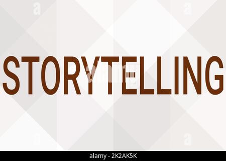 Testo della scrittura Storytelling, Business Approach attività sociale e culturale con gesti teatrali linea sfondi illustrati con varie forme Foto Stock