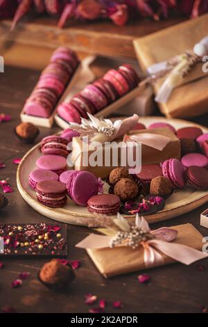 Ancora vita di macaron rosa Frech Foto Stock