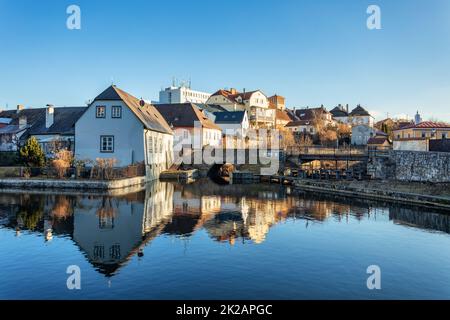 La vista sulla città vecchia in Jindrichuv Hradec, Repubblica Ceca Foto Stock