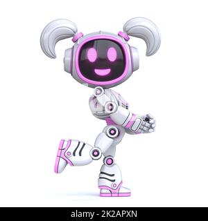 Cute rosa ragazza robot posa 3D Foto Stock