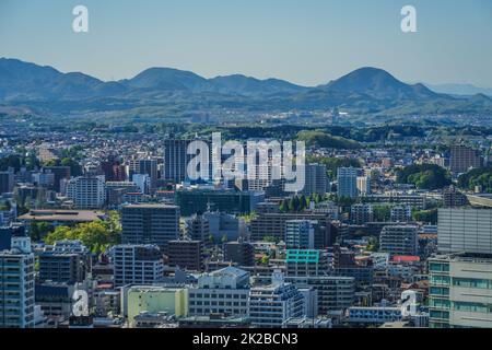 Skyline di Sendai con bel tempo Foto Stock