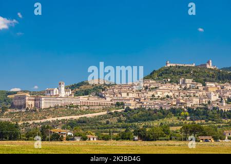 Vista panoramica Città medievale di Assisi, Provincia di Perugia, Regione Umbria, Italia Foto Stock