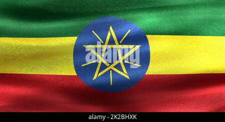Bandiera dell'Etiopia - bandiera realistica del tessuto ondeggiante Foto Stock