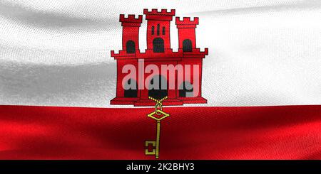 Bandiera di Gibilterra - bandiera realistica del tessuto ondulato Foto Stock