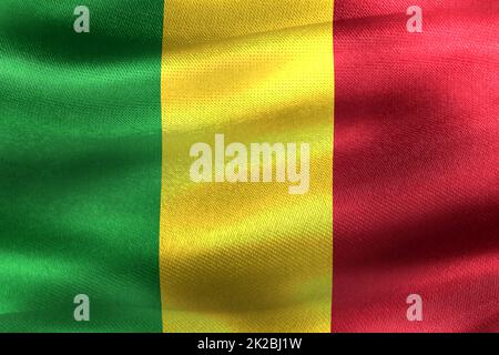 3D-Illustrazione di una bandiera del Mali - bandiera di tessuto ondulata realistica Foto Stock