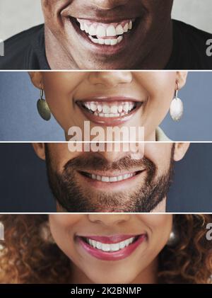 Theres così tanto sorridere circa. Immagine composita di un assortimento di persone sorridenti. Foto Stock