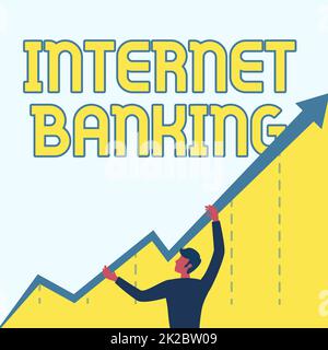 Didascalia concettuale Internet Banking. Internet concetto metodo bancario che le transazioni hanno condotto elettronicamente uomo disegno Holding grafico freccia che mostra la crescita del business. Foto Stock
