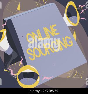 Didascalia concettuale Sourcing online. Panoramica aziendale l'acquisto di beni e servizi è coursed via Internet labbra megafoni forte rendendo nuovo annuncio al pubblico. Foto Stock