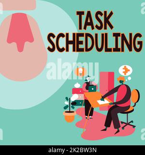 Programmazione attività scrittura testo. Parola per l'assegnazione degli orari di inizio e fine a una serie di attività Partner Condivisione di nuove idee per il miglioramento delle competenze strategie di lavoro. Foto Stock