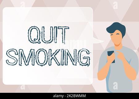 Testo che mostra ispirazione Esci dal fumo. Business Concept processo di smettere di tabacco e qualsiasi altro fumatore uomo Illustrazione utilizzando Mobile e la visualizzazione Speech Bubble conversazione. Foto Stock