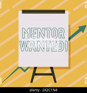 Cartello di testo che mostra Mentor Wanted. Business Concept trovare qualcuno che può guidarsi per raggiungere il successo Whiteboard disegno con freccia in su Presentazione Growing Graph. Foto Stock