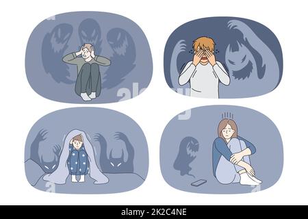 Set di bambini soffrono di paura e ansia Foto Stock