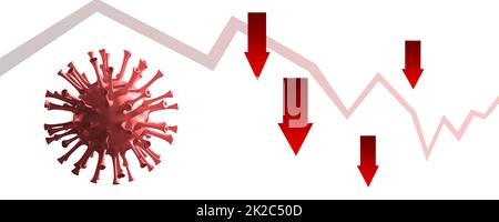Crisi del Covid e il crollo dei mercati, ricadute economiche. illustrazione 3d Foto Stock