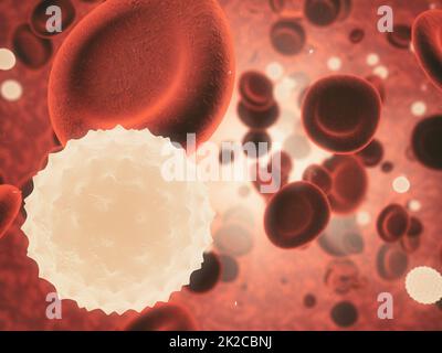 Dentro il corpo umano. Vista microscopica di un virus che attacca cellule sane nel corpo umano. Foto Stock