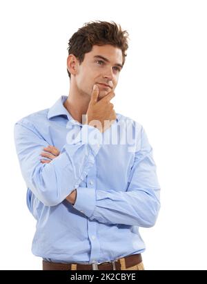 Vorrei avere una barba da accarezzare. Un bel giovane che guarda premuroso in uno studio. Foto Stock