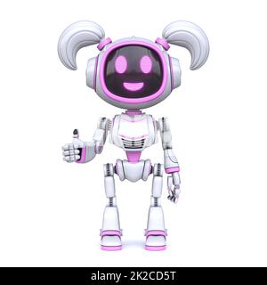 Robot ragazza rosa carino dando pollice su 3D Foto Stock