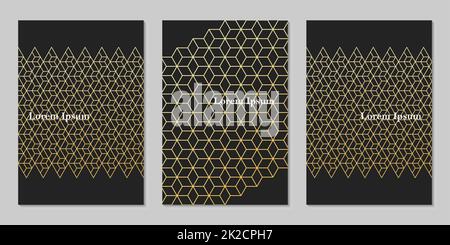 triangolo oro nero astratto, sfondo a trama geometrica, set di motivi poligonali, linee senza giunture Foto Stock