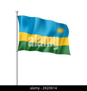 Bandiera del Ruanda isolata su bianco Foto Stock