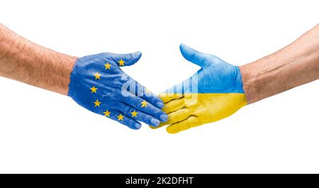 Stretta di mano tra l'Unione europea e l'Ucraina Foto Stock