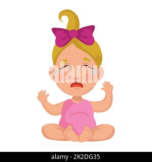 Bambina piangendo, isolare su sfondo bianco - Vector Foto Stock