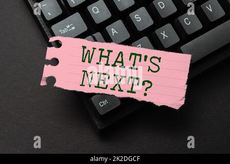 Testo che mostra l'ispirazione cosa s Nextquestion. Concetto di business cosa s NextQuestion Modifica e redigitazione Segnala errori di ortografia, digitando inventario negozio online Foto Stock