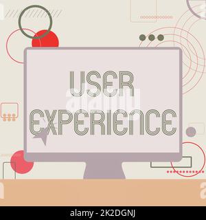 Scrittura a mano segno esperienza utente. Foto concettuale utilizzando il sito web soprattutto in termini di quanto sia piacevole utilizzare l'illustrazione del cursore in schermo vuoto Monitor Ricerca idee. Foto Stock