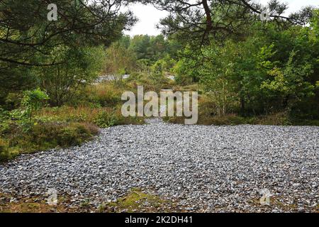 Brughiera stretta con campi di selce Foto Stock