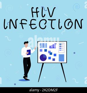 Testo che mostra l'infezione da HIV da ispirazione. Parola scritta su infezione sessualmente trasmessa e un uomo d'affari di malattia cronica disegno permanente che presenta le idee per il loro successo. Foto Stock