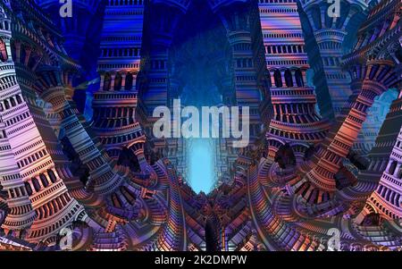 3D Illustrazione di un bellissimo edificio Fractal. Astratto computer generato design Fractal. Foto Stock