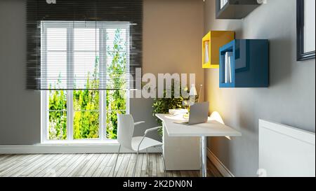 teen giovane camera da letto con scrivania studio design idea3d rendering Foto Stock