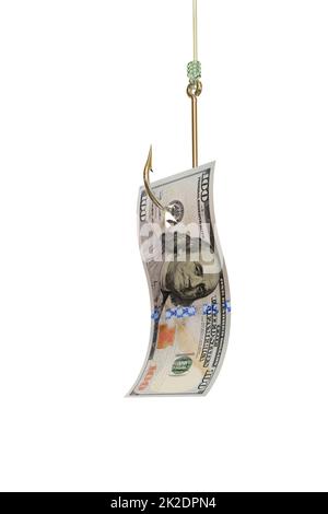 Dollaro di legge sul gancio di pesca. Illustrazione 3D Foto Stock