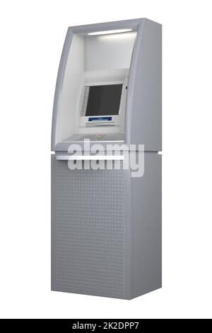 Macchina ATM isolata su illustrazione 3D bianca Foto Stock