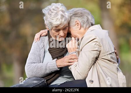 Im qui per voi.... Vista ritagliata di una donna anziana che si prende cura del suo amico. Foto Stock