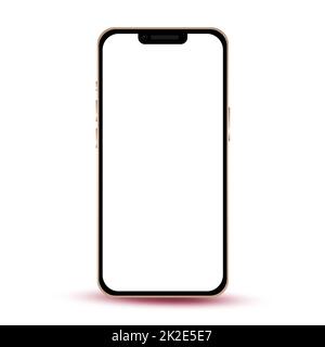 Moderno smartphone dorato su sfondo bianco con schermo vuoto - Vector Foto Stock