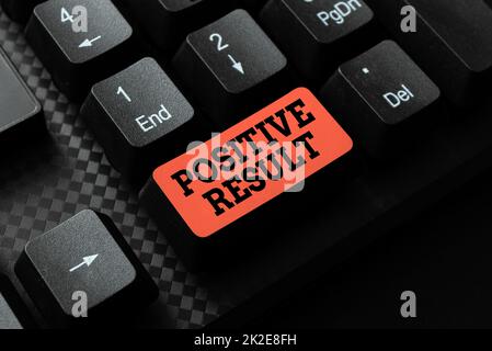 Segno di scrittura a mano risultato positivo. L'approccio aziendale mostra che una persona ha la malattia, la condizione, o il biomarker che ricodela i file della cronologia di download, digitando i moduli di registrazione online Foto Stock