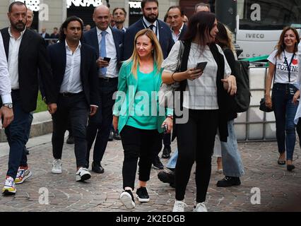 Giorgia Meloni, leader del partito di estrema destra italiano "Fratelli d'Italia", partecipa a un raduno a Torino il 13 settembre 2022 nell'ambito della campagna elettorale generale. Gli italiani si dirigono ai sondaggi per le elezioni generali del 25 settembre. Foto di Eric Vandeville/ABACAPRESS.COM Foto Stock