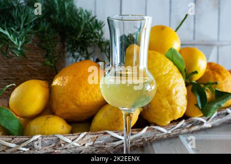 Limoncello liquore e agrumi Foto Stock
