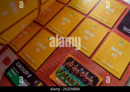 Buenos Aires, Argentina. 18th Set, 2022. La squadra di calcio del Marocco è presente nello scrapbook di panini in vista della Coppa del mondo 2022. I venditori di chioschi argentini si lamentavano di una grave carenza di adesivi per l'album e chiedevano una soluzione al Ministero del Commercio. Credit: Florencia Martin/dpa/Alamy Live News Foto Stock