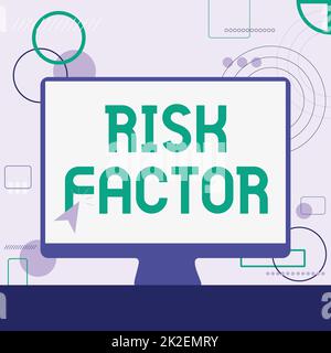 Didascalia di testo con fattore di rischio. Caratteristica della foto concettuale che può aumentare la percentuale di acquisizione di una malattia Illustrazione del cursore in schermo vuoto Monitor Ricerca idee. Foto Stock