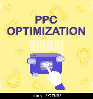 Ottimizzazione PPC dei sottotitoli concettuali. Concetto significato miglioramento della piattaforma di Search Engine per la paga per la mano di scatto che mostra la crescita del grafico che punta la schermata di Web browser. Foto Stock