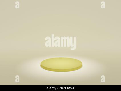 Display del prodotto Stand o Podium in composizione minima con Spotlight Lighting il prodotto. Luce. Sfondo giallo pastello con rendering piattaforma cilindro 3D Foto Stock