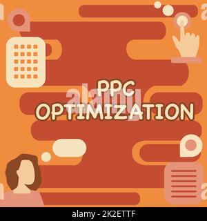 Ottimizzazione PPC dei sottotitoli concettuali. Business idea miglioramento della piattaforma di motore di ricerca per la paga per lo scatto Donna pensiero innovativo Leading Ideas verso un futuro stabile. Foto Stock